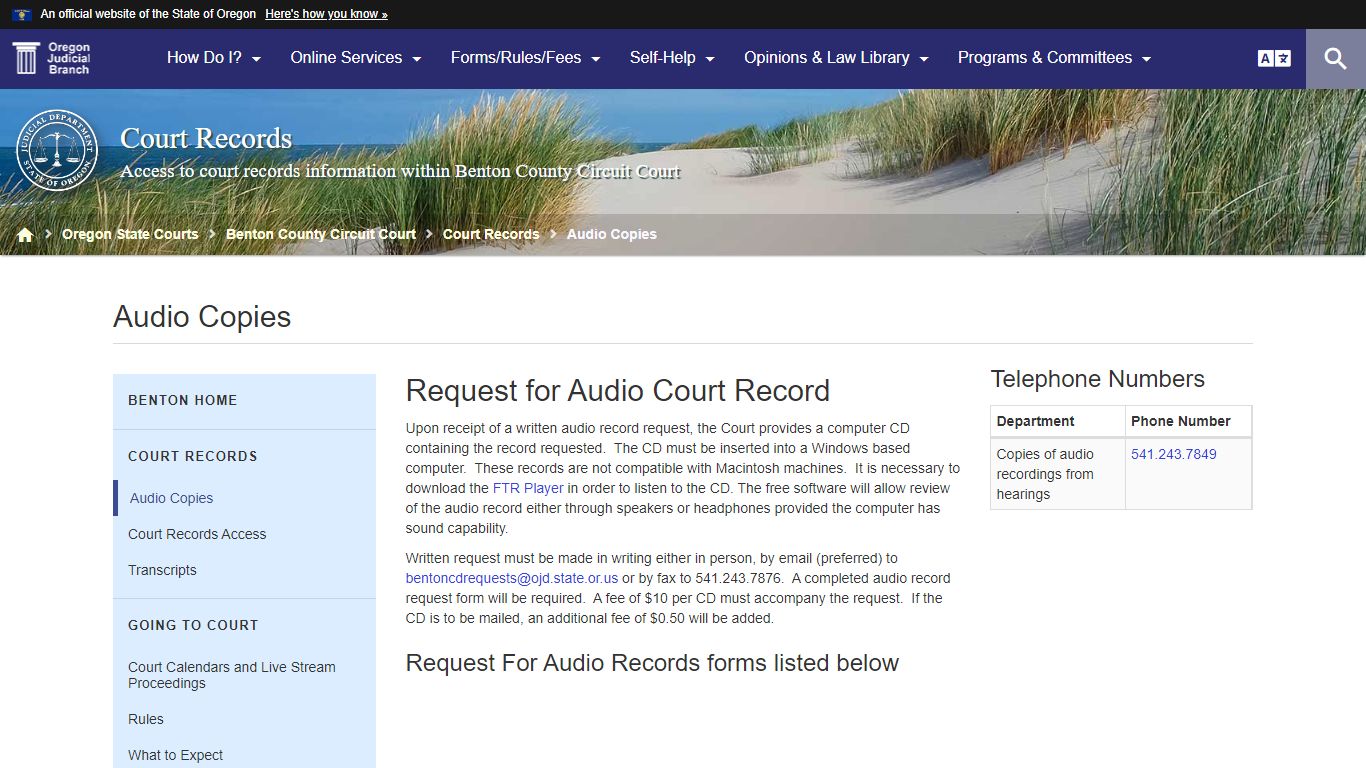 Audio Copies : Court Records - Oregon Judicial Department