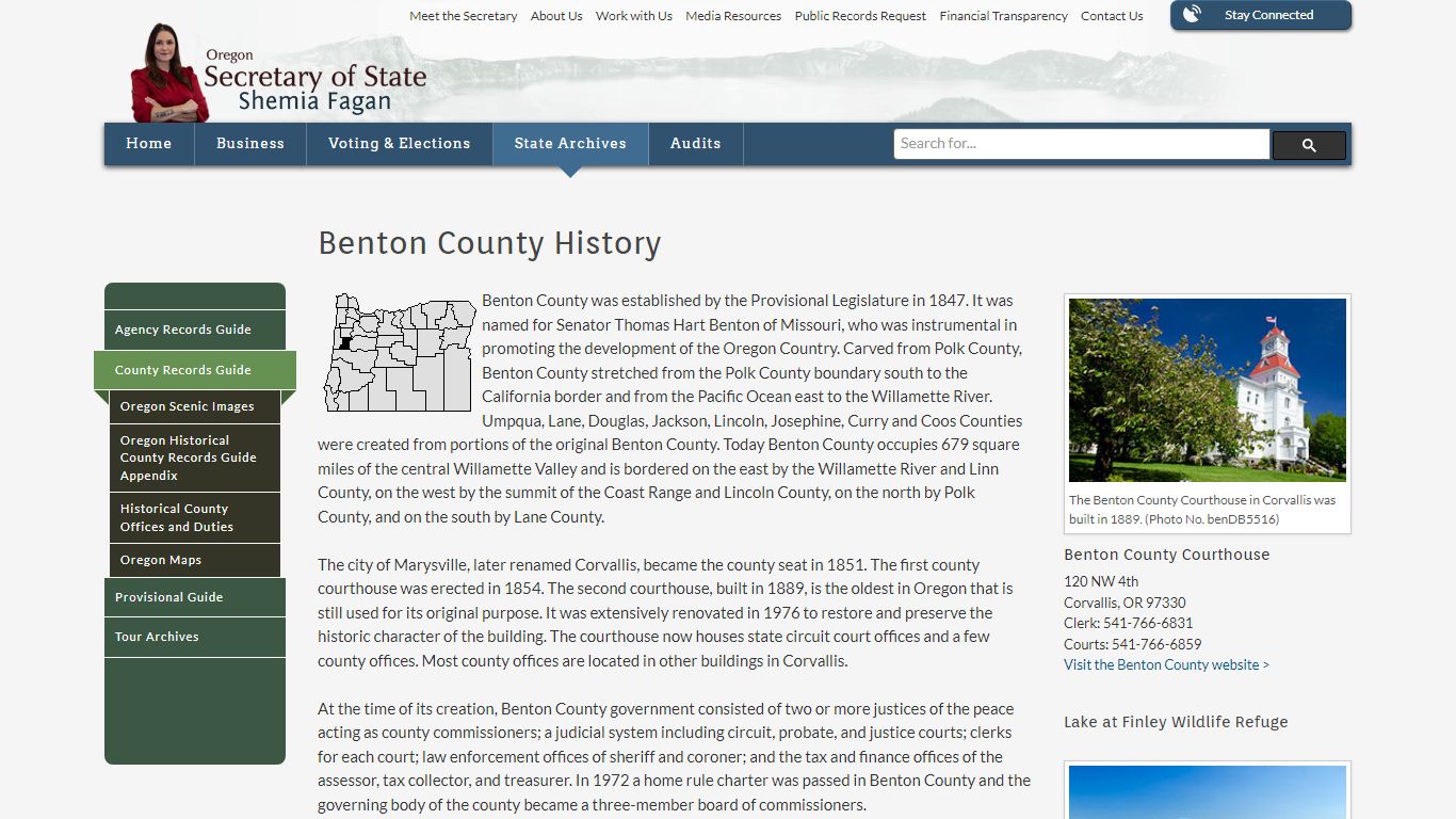 State of Oregon: County Records Guide - Benton County History
